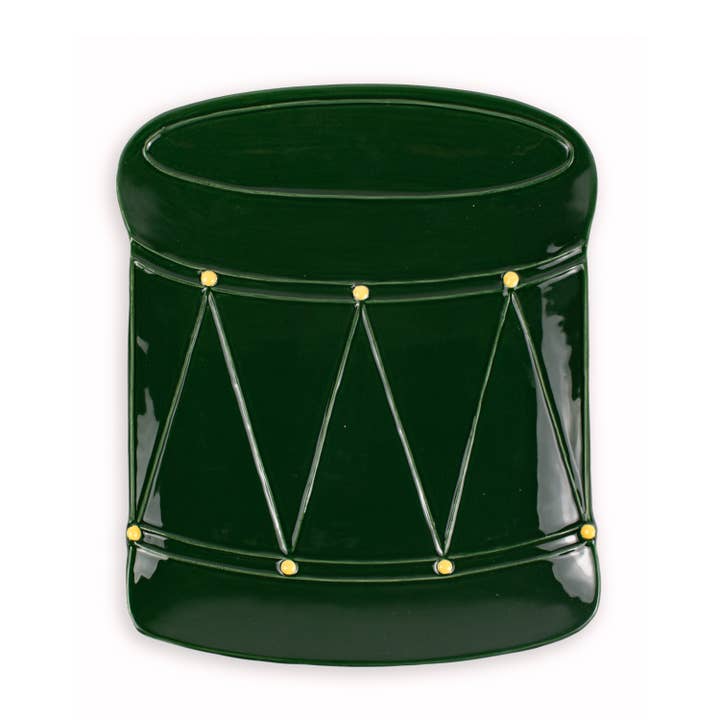 Drum Shaped Platter Dark Green 11.5x9.25 for wholesale by The Royal Standard