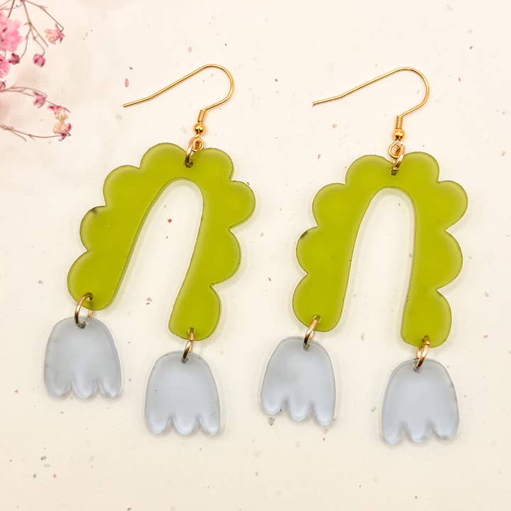 (Green/Blue) In Bloom Charm Acrylic Earrings for wholesale by Hoity Toity Goods