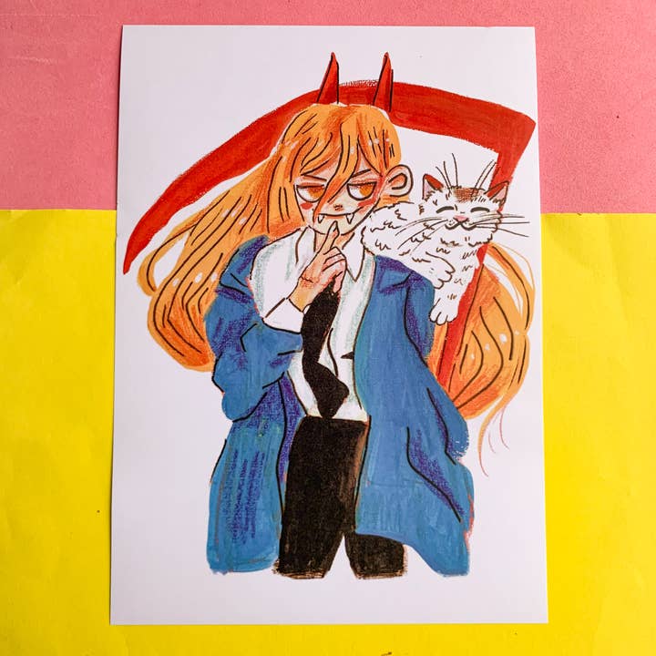 Power and Meowy Anime-kunstdruk op A4 voor wholesale door Sophie Heywood