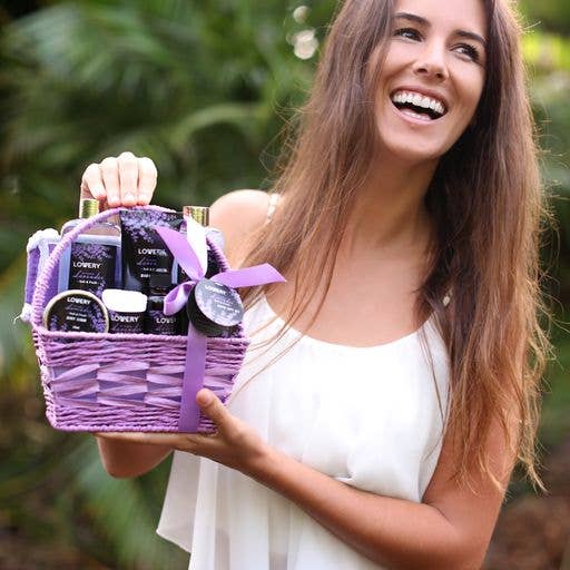 Lovery - Wholesale Bath & Body Set - Home Spa Gift Basket - Lavender and Jasmine - 9pc Bath Set (7