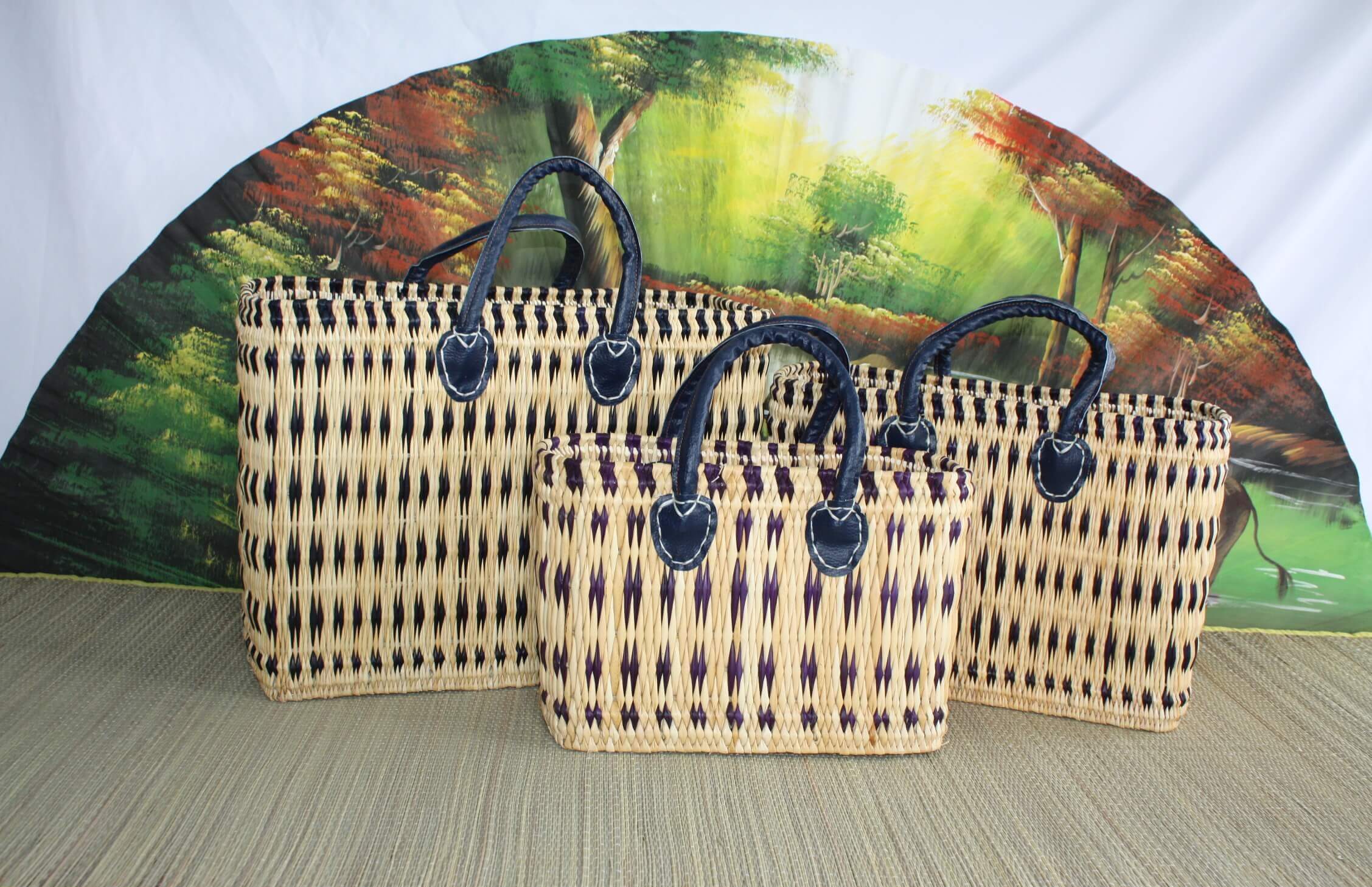 Boutique Huléti - Wholesale Grocery/Shopping Bag - Superb Blue & Natural Basket - Hand woven - tote bag - 3 SIZES - ideal shopping, markets... wicker reed straw3