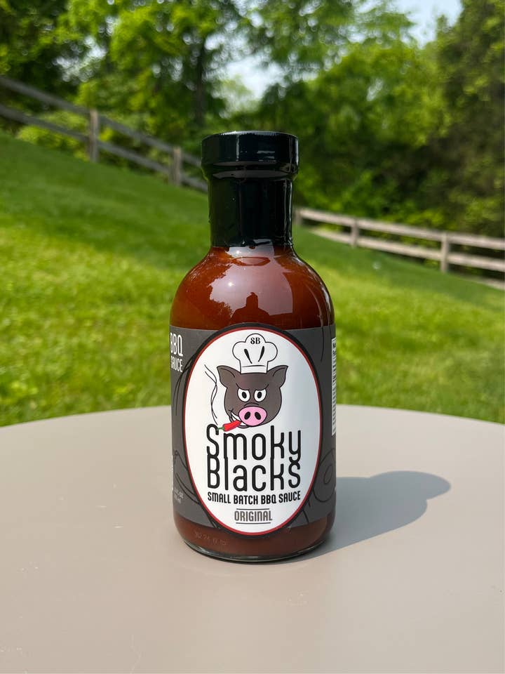 12 FL OZ SMOKY BLACKS ORIGINELE KLEINE PARTIJ BBQ SAUS voor wholesale door Smoky Blacks Small Batch BBQ Sauces