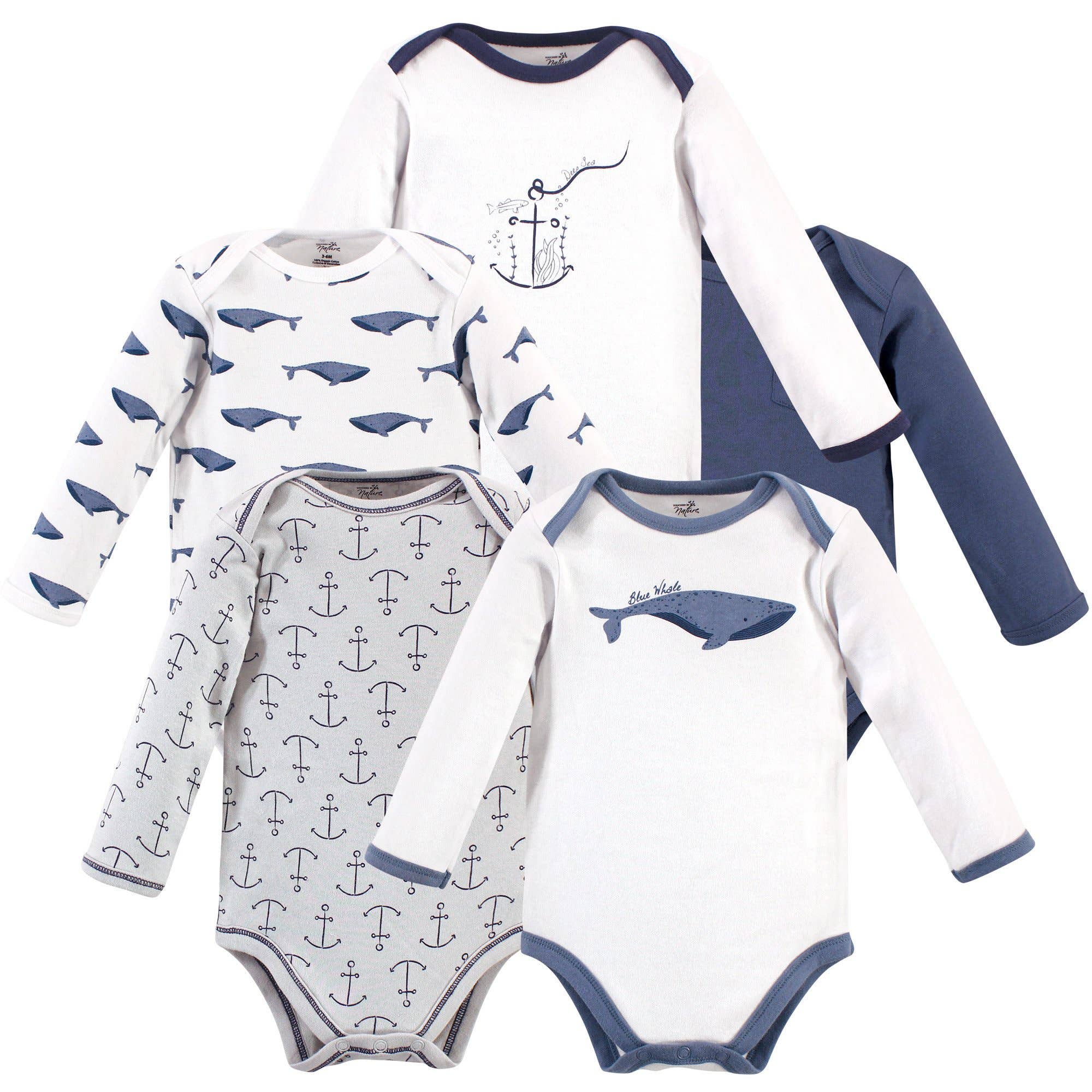 Touched by Nature Organic Cotton Long-Sleeve Bodysuits, Blue Whale for wholesale on Faire0