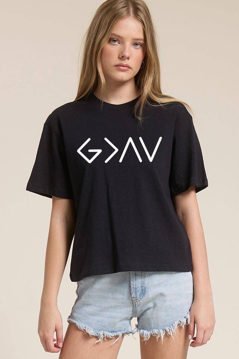 Zutter - Wholesale Screen Printed T-Shirt - Women's - God Is Greater Than Graphic Premium Cotton Faux Crop Tee