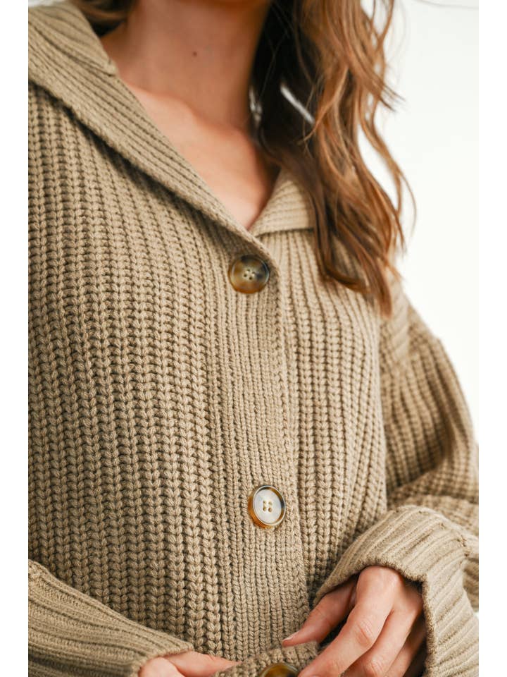 BUTTERMELON - Wholesale Cardigan - Women's - Button-Front Cropped Long Sleeve Top - BMW786918