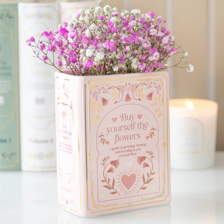Pink Book Shaped Ceramic Vase for wholesale by Nibble Distributors Ltd
