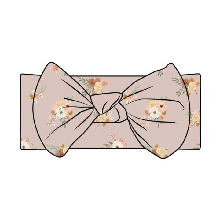 Nœud de bandeau réglable en bambou - Floral mauve pour la vente par Emi Lei