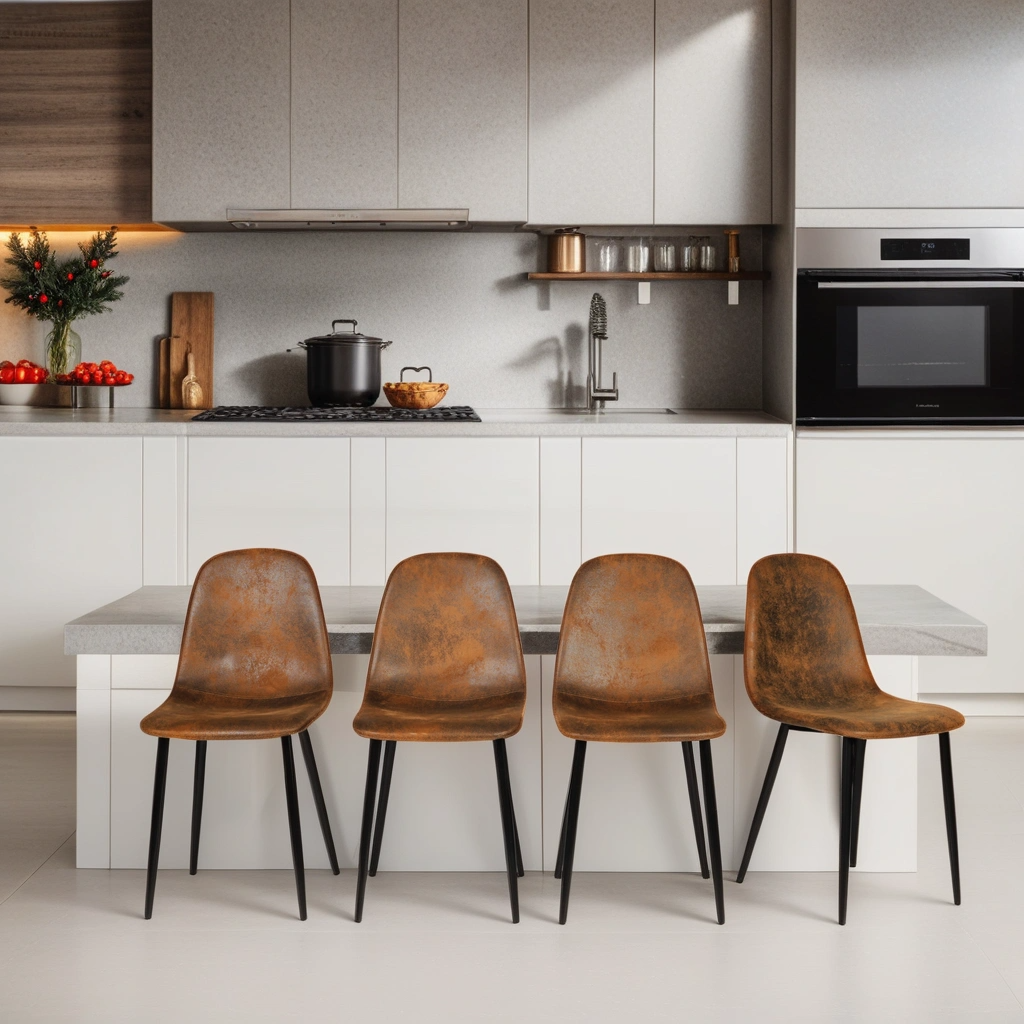 Urban Meuble – wholesale Stol – Set med 4 vintage skandinaviska matstolar i retro brunt mocka CHARLTON SUEDE BROWN5