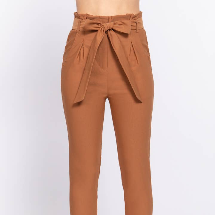 P1684AB - HIGH WAIST BELTED LONG PANTS for wholesale by Baie Bleue