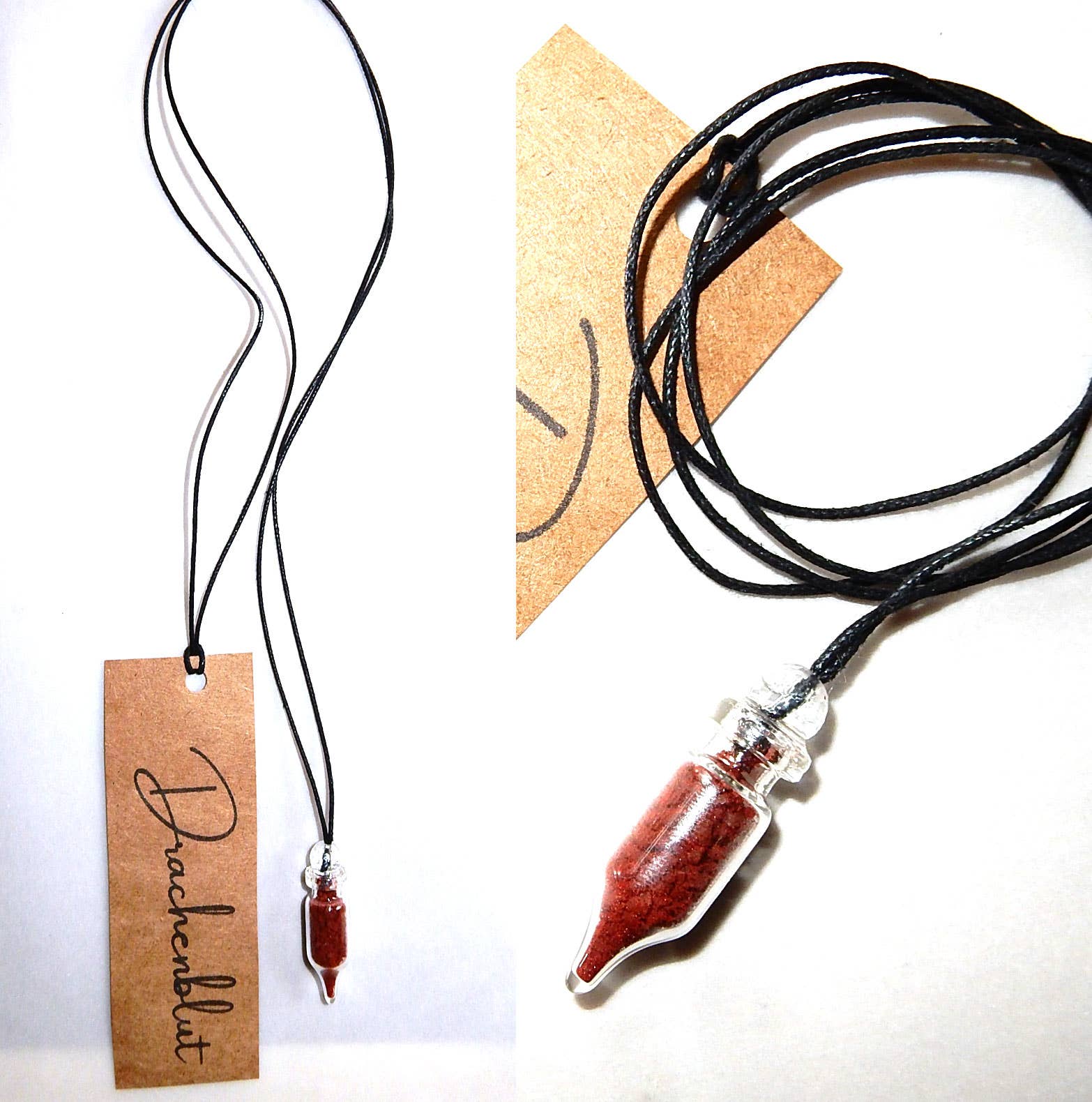 Andrea van Angel - Vente Breloques/médailles personnalisées - Lot de 10 pendentifs fioles en verre de sang de dragon - talisman de protection3