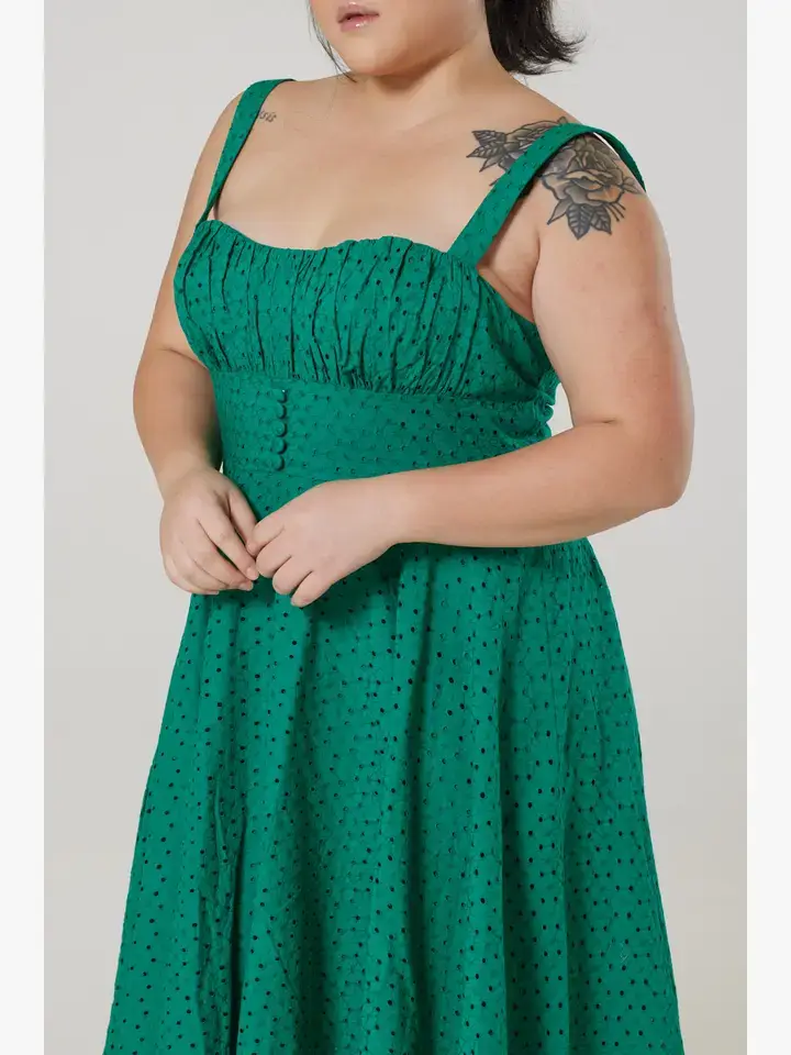 Timeless London - Wholesale Dress - Women's - Valerie Fit&Flare OrgCotton Broderie Anglaise Green Dress5