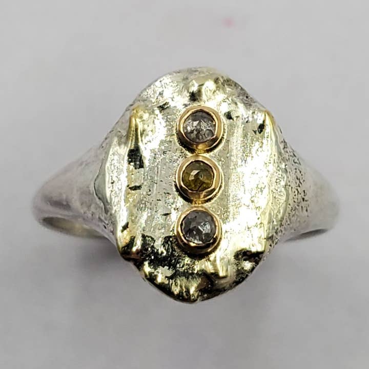 Three Diamond Signet Ring for wholesale by Sinead Cleary Jewelry