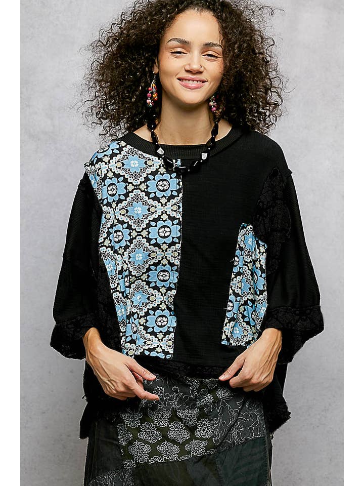 Pol Clothing - Wholesale Blouse - Women's - Round Neck Double Gauze Floral Woven Top