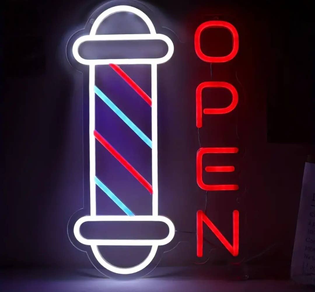 Salon Equipment Pros - Vente Enseignes néon - OP-Tech Barbershop Enseigne Lumineuse LED Ouverte 16"0