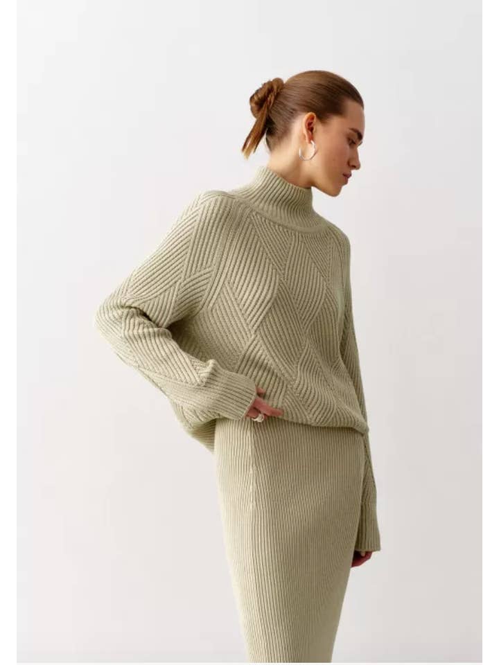 Nenya Fashion Limited - Wholesale Knit Sweater - Women's - High Neck Knitted Sweater With Geometric Print8