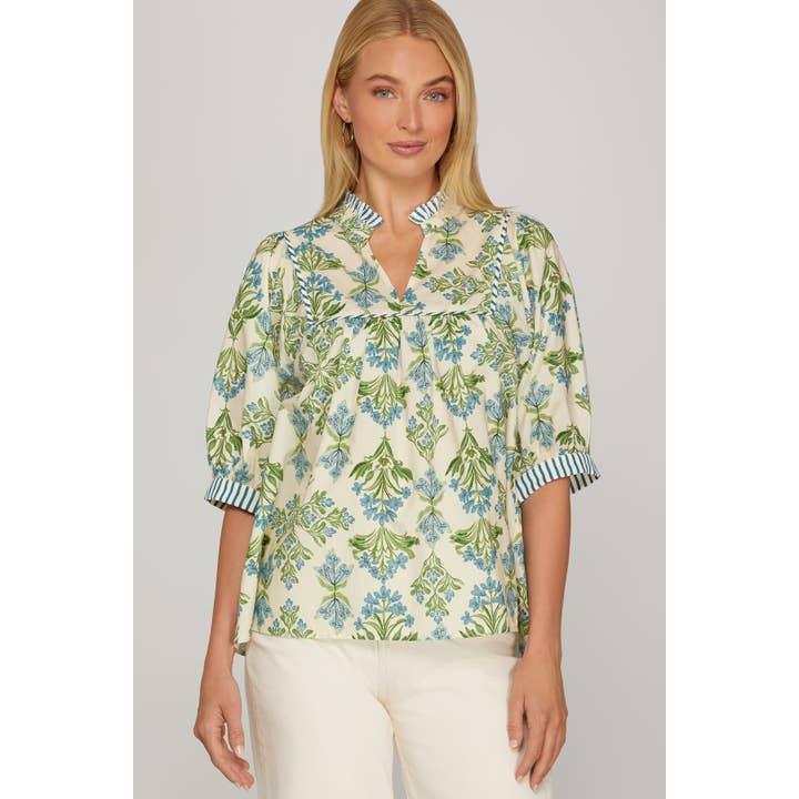 Printed V Neck Half Sleeve Top for wholesale by BNS
