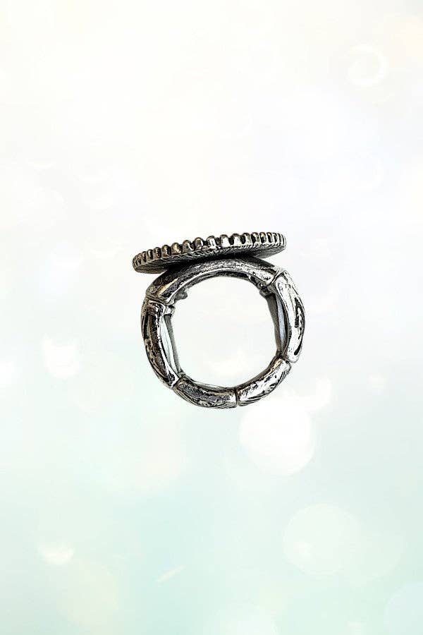 Burnished Silver WESTERN CACTUS ETCHED OVAL CUFF RING for wholesale on Faire3