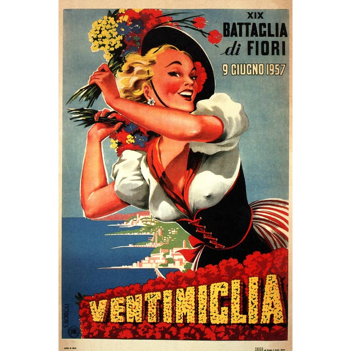 Multi Color Ventimiglia Battaglia Di Fiori Italian Italy 1957 Art Print Poster for wholesale on Faire