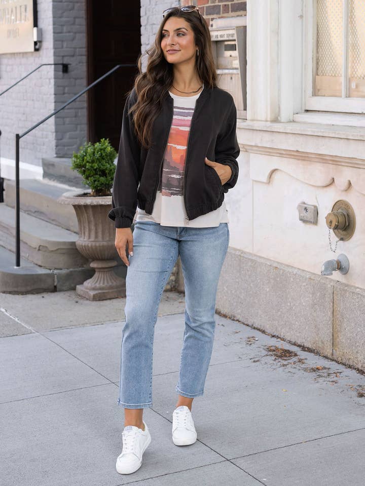 Tencel™ Lyocell Baseball Jacket in Washed Black for wholesale on Faire3