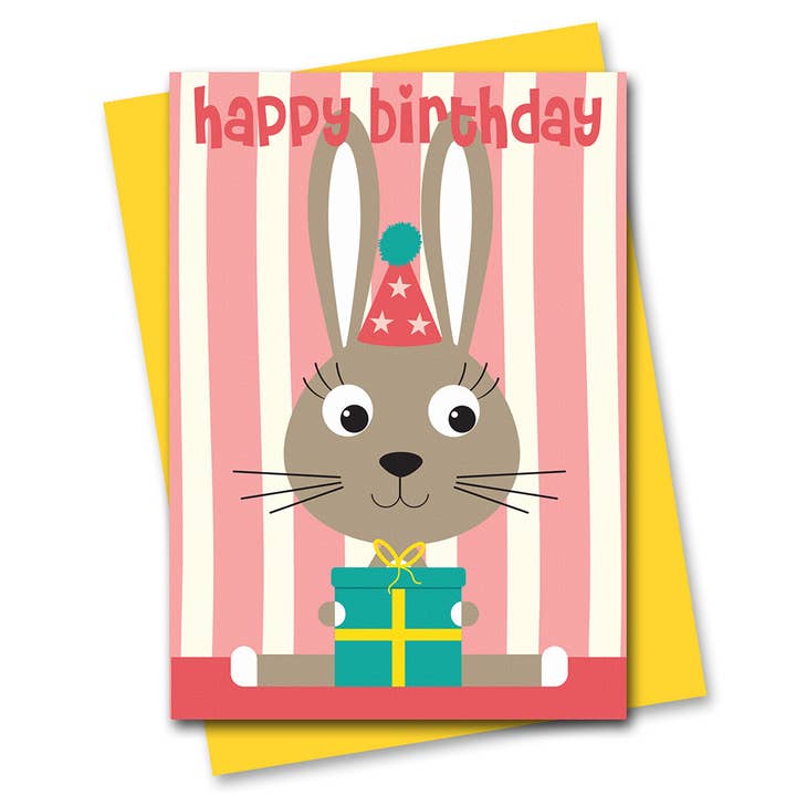 Rabbit Birthday Card – Children's Birthday Card for wholesale by Stripey Cats Cards