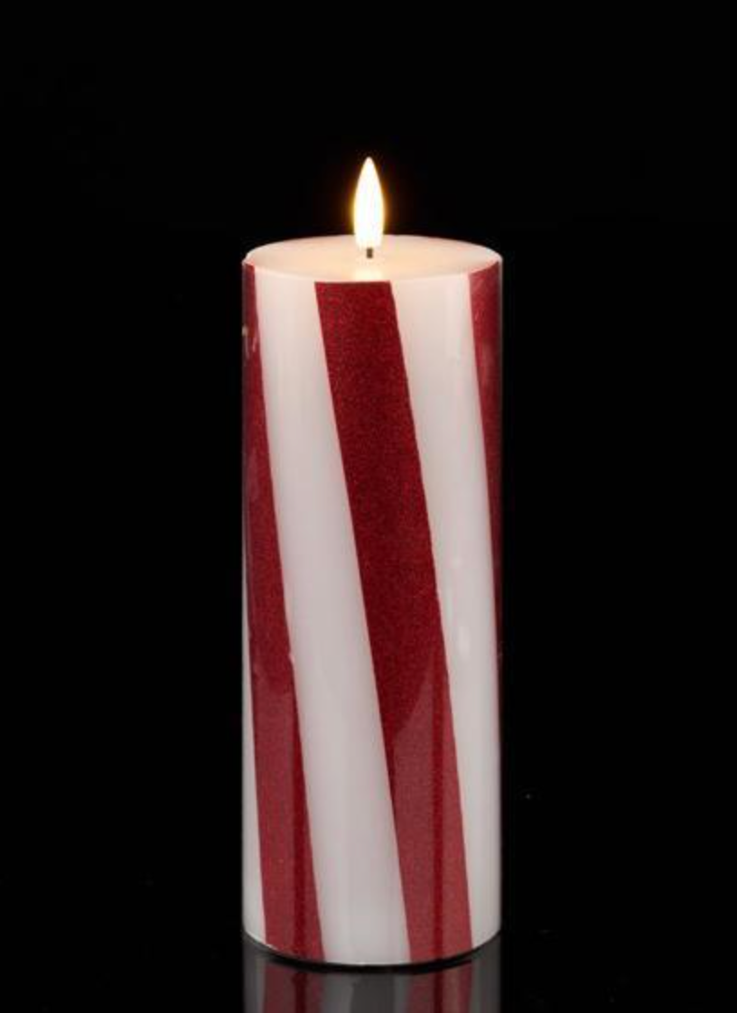 Dunn Deals - Wholesale Flameless Candle - Candy Cane Lane - 8"H FLAMELESS CANDY CANE CANDLE RED/WHITE LED0
