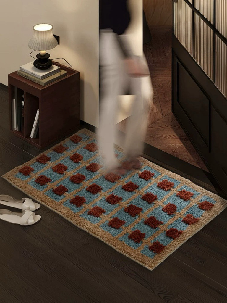 INSPECIAL HOME – wholesale Bath mat – Soft Retro Grid Bath Rug Machine-washable Absorbent Mat2