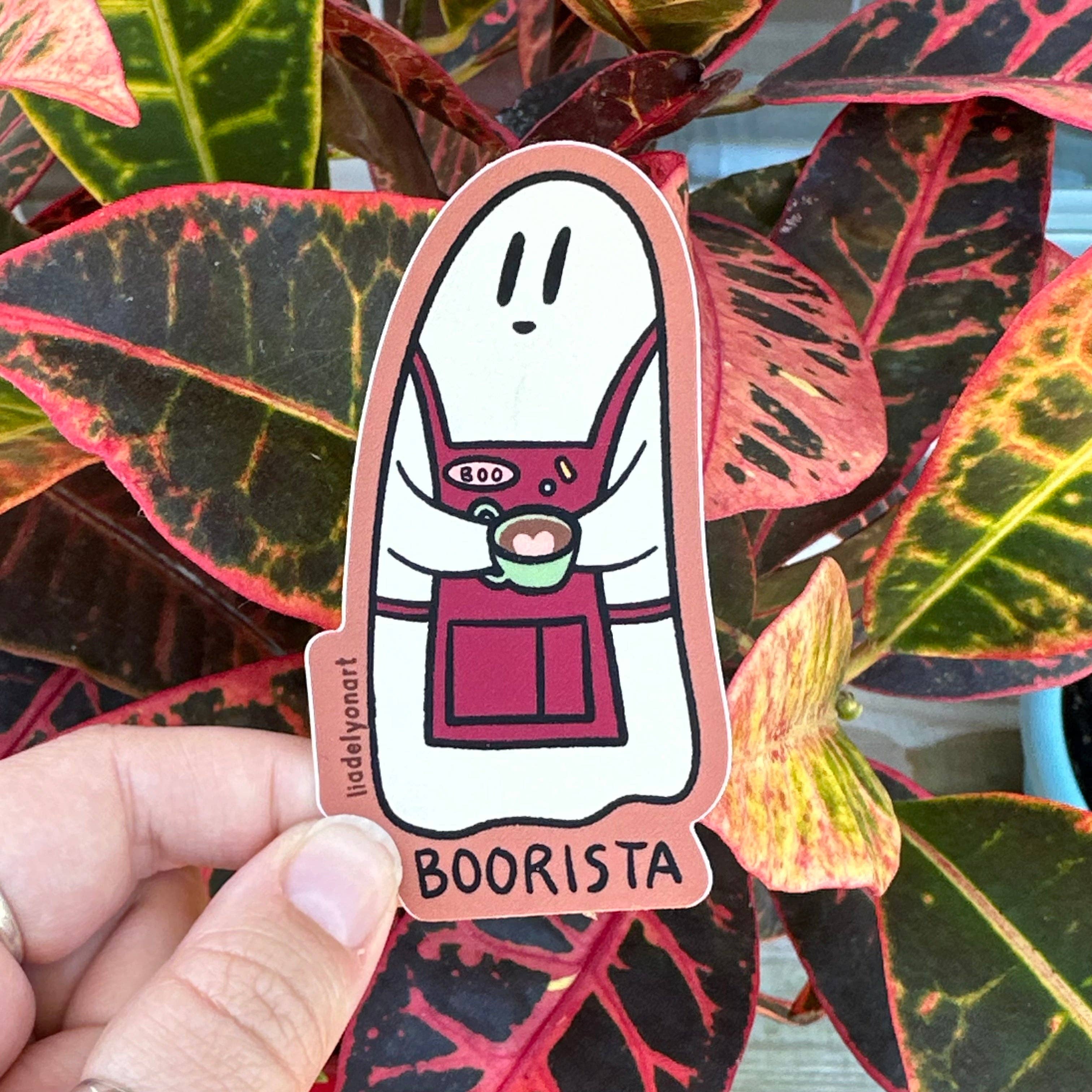 liadelyonart - Wholesale Sticker - Ghost Barista Vinyl Sticker, 3.5x1.8 in.4