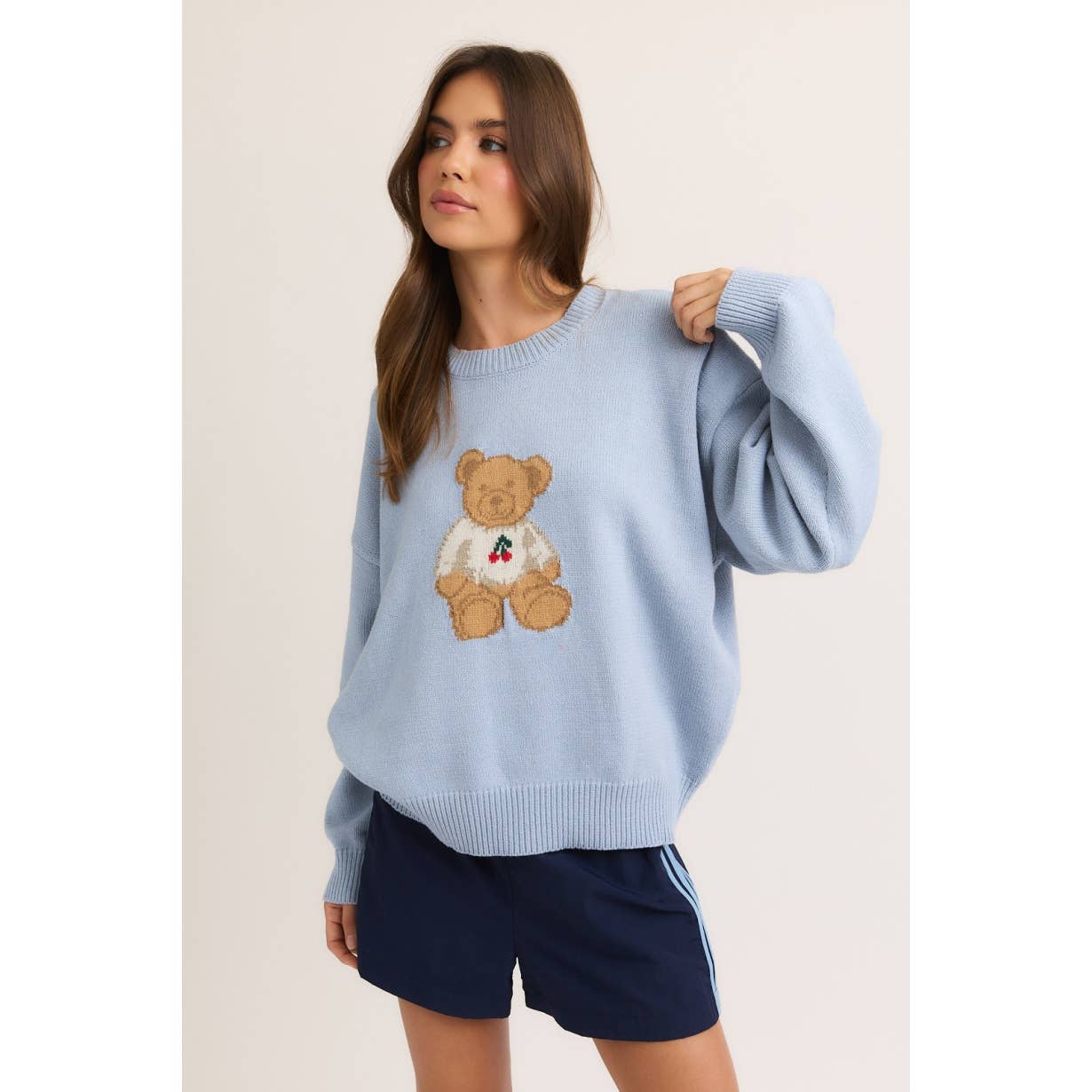 Apolline - Wholesale Knitted jumper – Women′s - Long Sleeve Crew Neck Sweater with Teddy Bear and Cherry Pri1