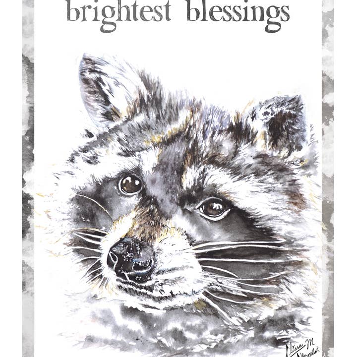 Art Reflects Light – postal de Natal por atacado – Cartão de Natal de guaxinim Aquarela “Bênçãos mais brilhantes”1