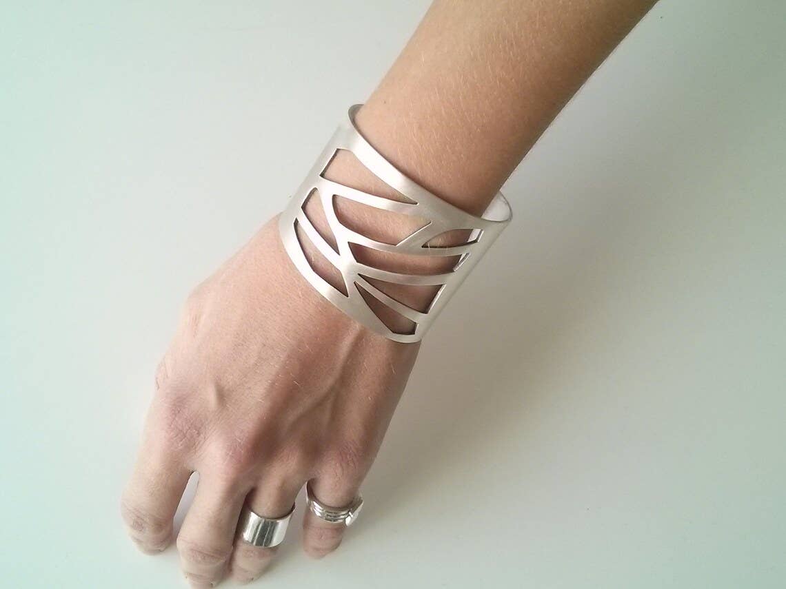 tothemetal - Wholesale Cuff Bracelet - Wide Sterling Silver Statement Cuff W/ A Geometric Cutout Pattern0