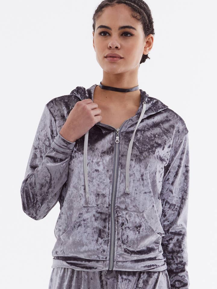 Velvet zip-up hoodie for wholesale by Rockupy