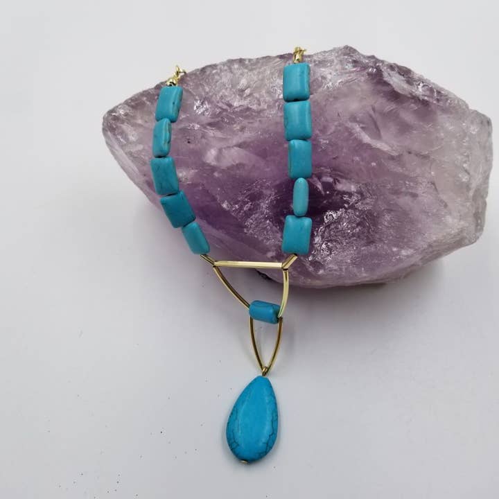 Colar de Corrente de Clipes de Papel Dourados e Contas de Turquesa por atacado de magnolia jewelry