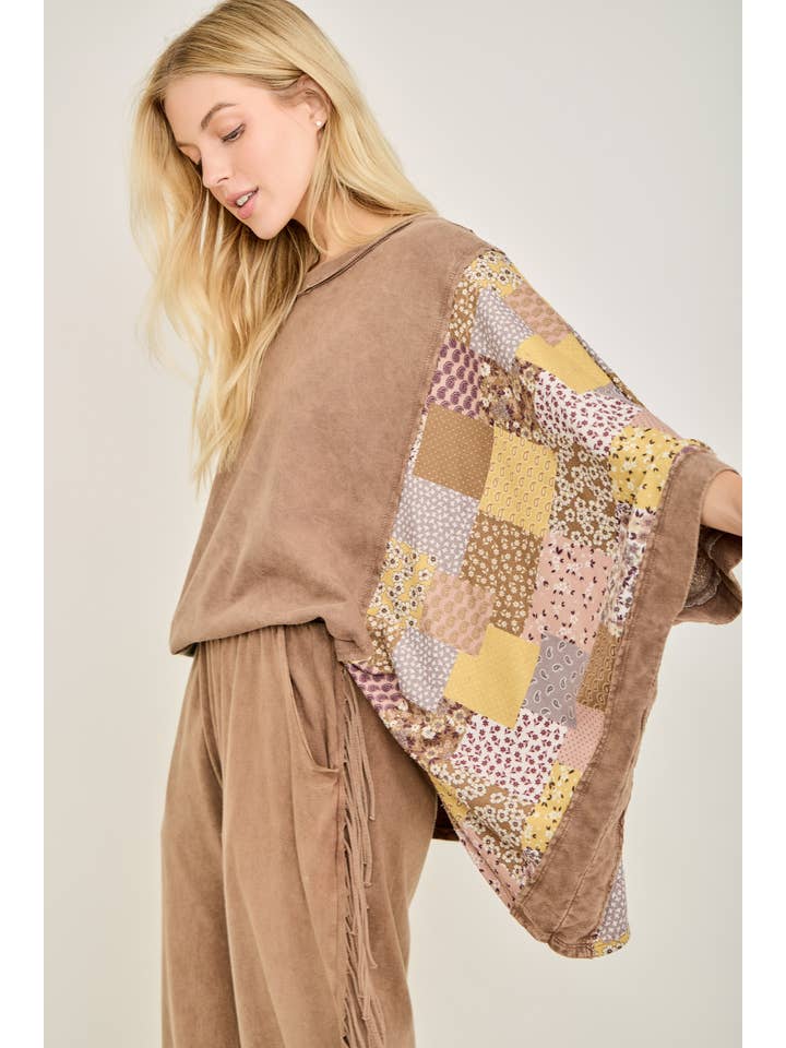 J.Her - Wholesale Poncho - Women's - Mineral Washed Boho Patch Poncho top HT6651 4