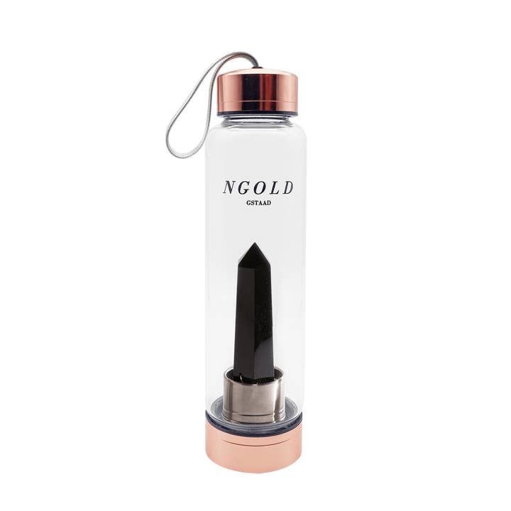 Protection | Black Obsidian Glass Water Bottle for wholesale by NGOLD