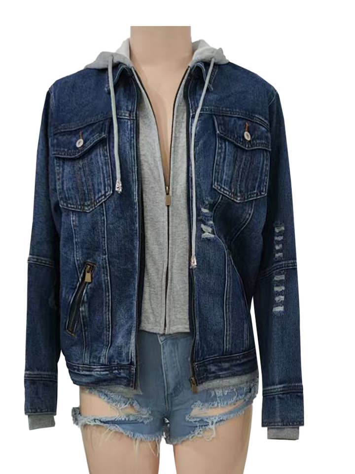Retro hooded fashion fake two jacket denim jacket for wholesale by HIDDENBRAND