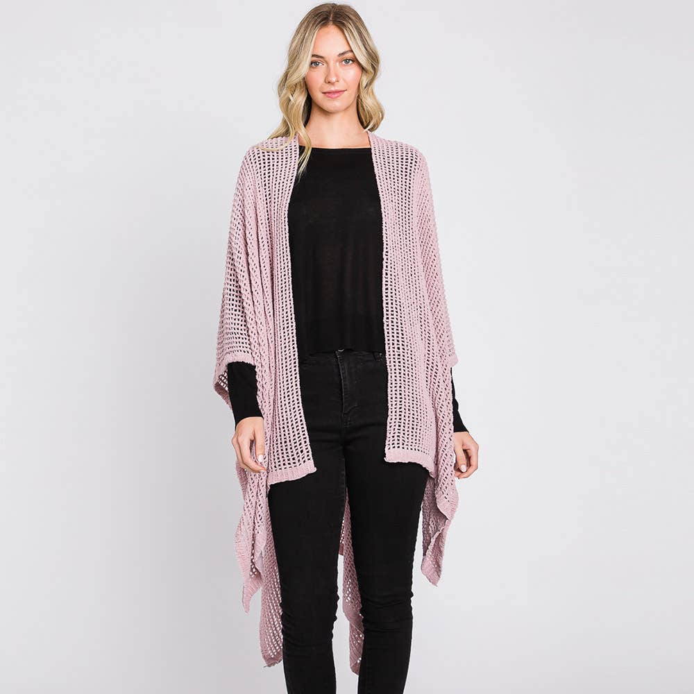 Sensibling Corp. – wholesale Poncho - Dam – Solid Chenille Virkad Ruana Poncho27