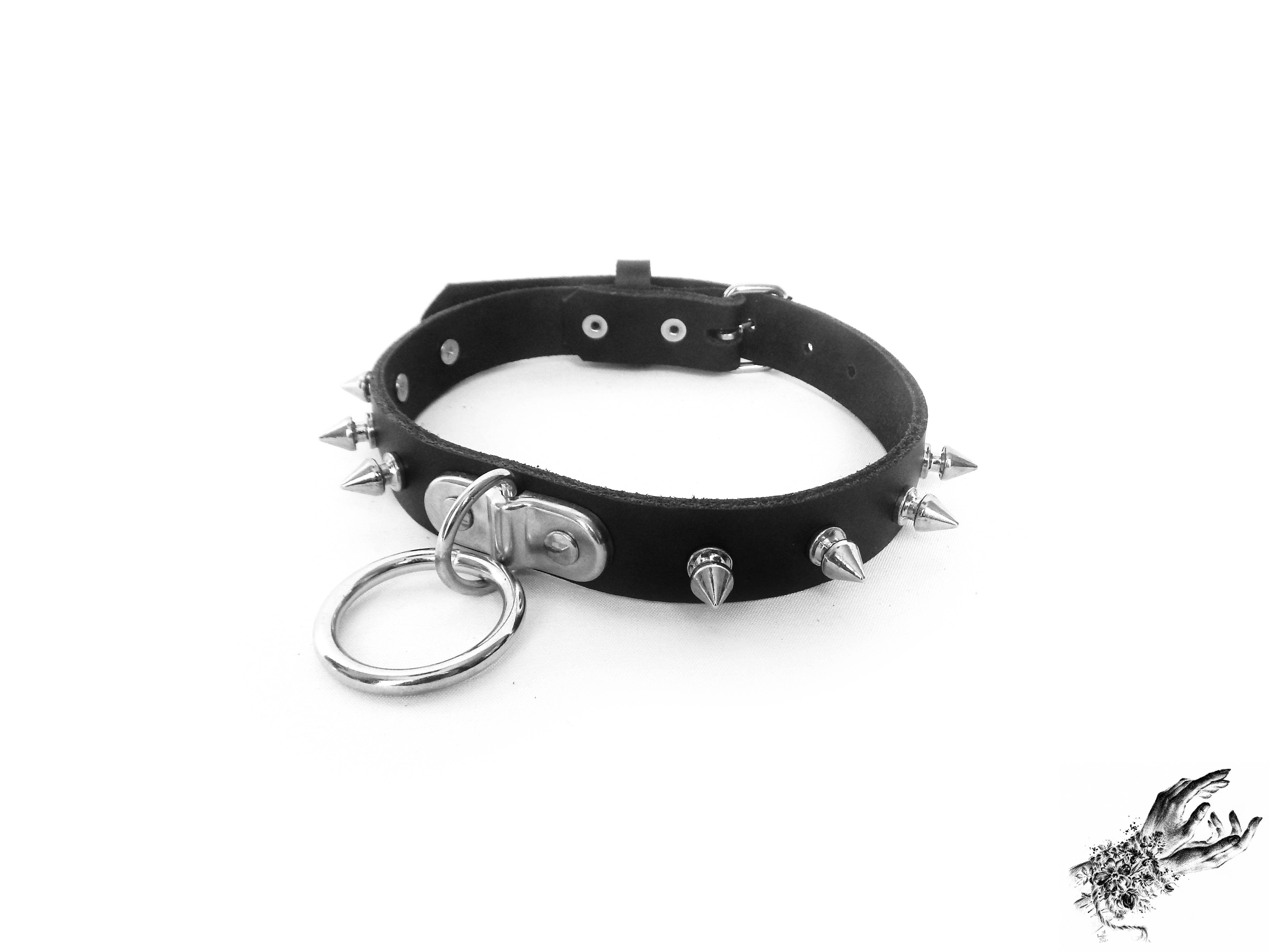 8th Sin - Wholesale Choker/collar - Black Studded D and O Ring Choker - Black Studded Collar