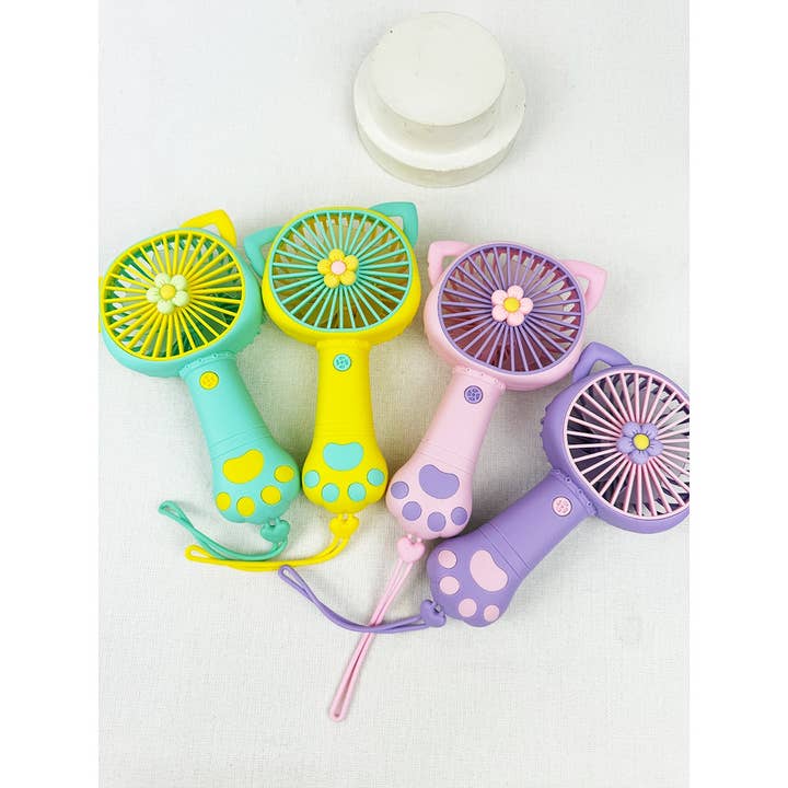 MIX COLOR Cute Paw Portable Hand Fan with strap for wholesale on Faire6