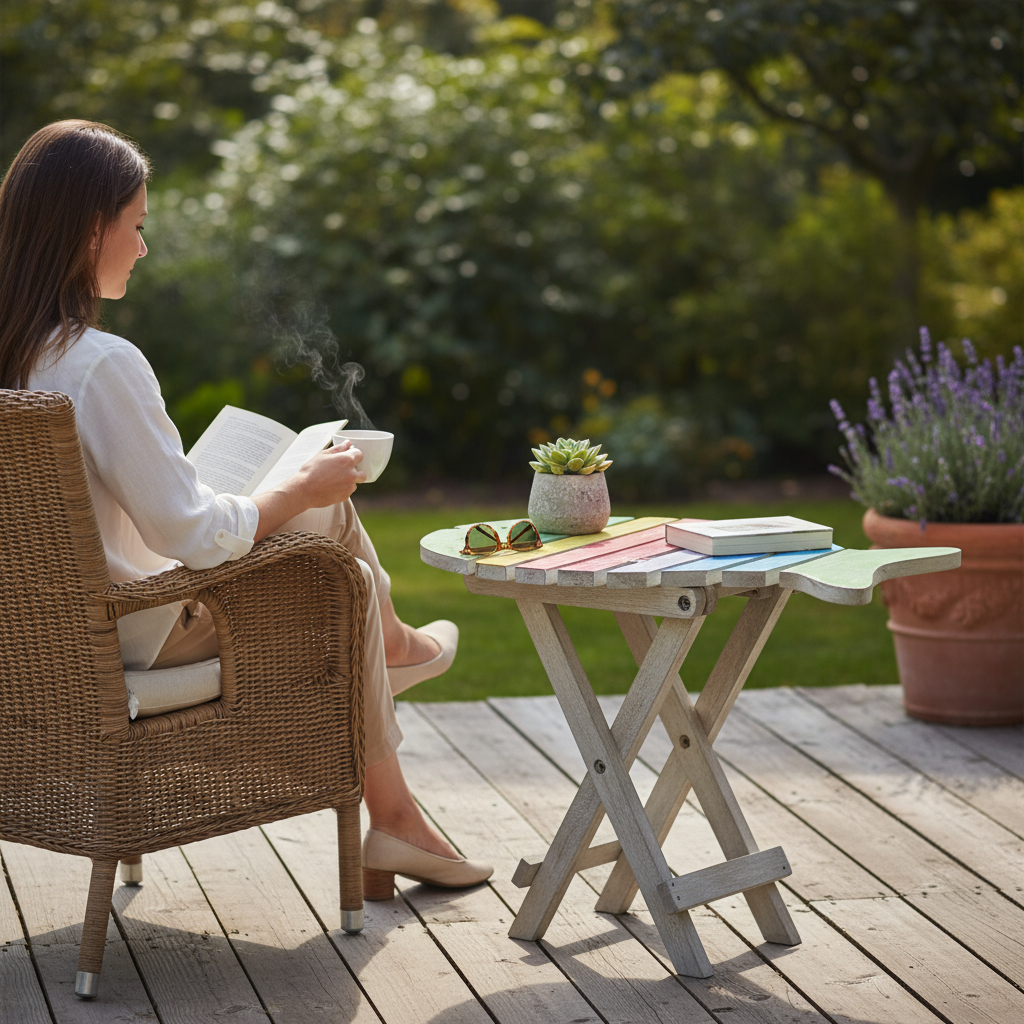 Wilco Home - Wholesale Side Table - Solid Mango Wood Fish Design Slatwood Folding Side Table2