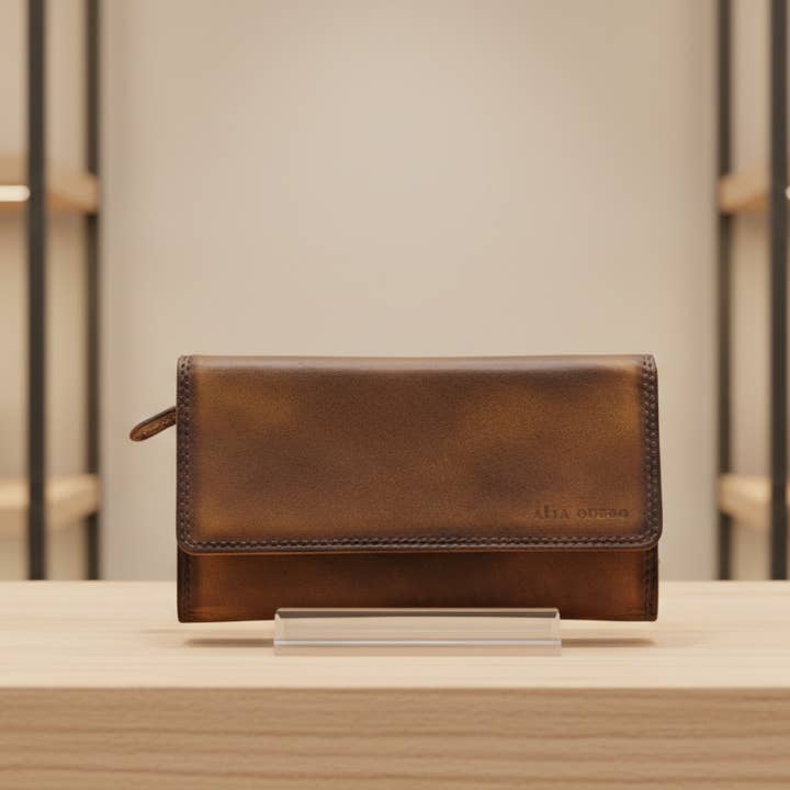 Ægte Dame Læderpung RFID – Tan Brun (Tofarvet) for engroshandel hos Alta Quero