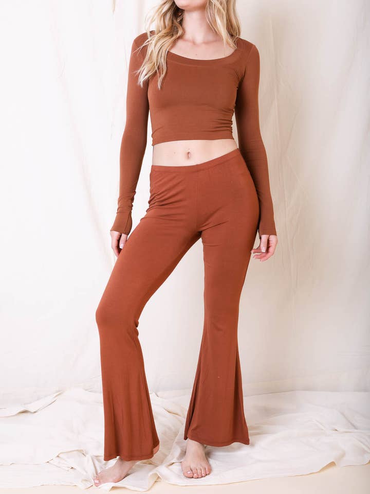 Leto Accessories - Vendita all'ingrosso Pantalone - Donna - Pantaloni da salotto svasati in rame 🌞 Morbidi, elastici e a vita alta2