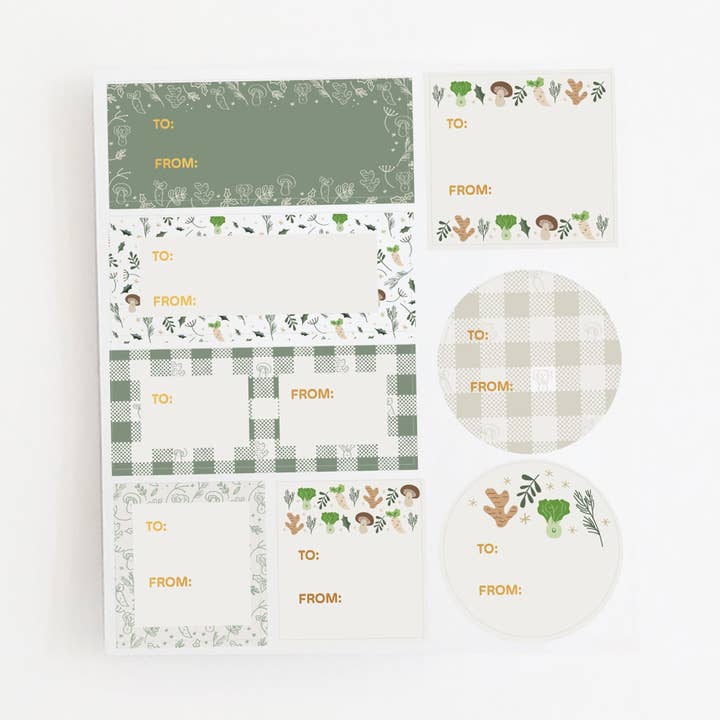 Vegetable Veggie Holiday Gift Sticker Label Sheets for wholesale by A Jar Of Pickles