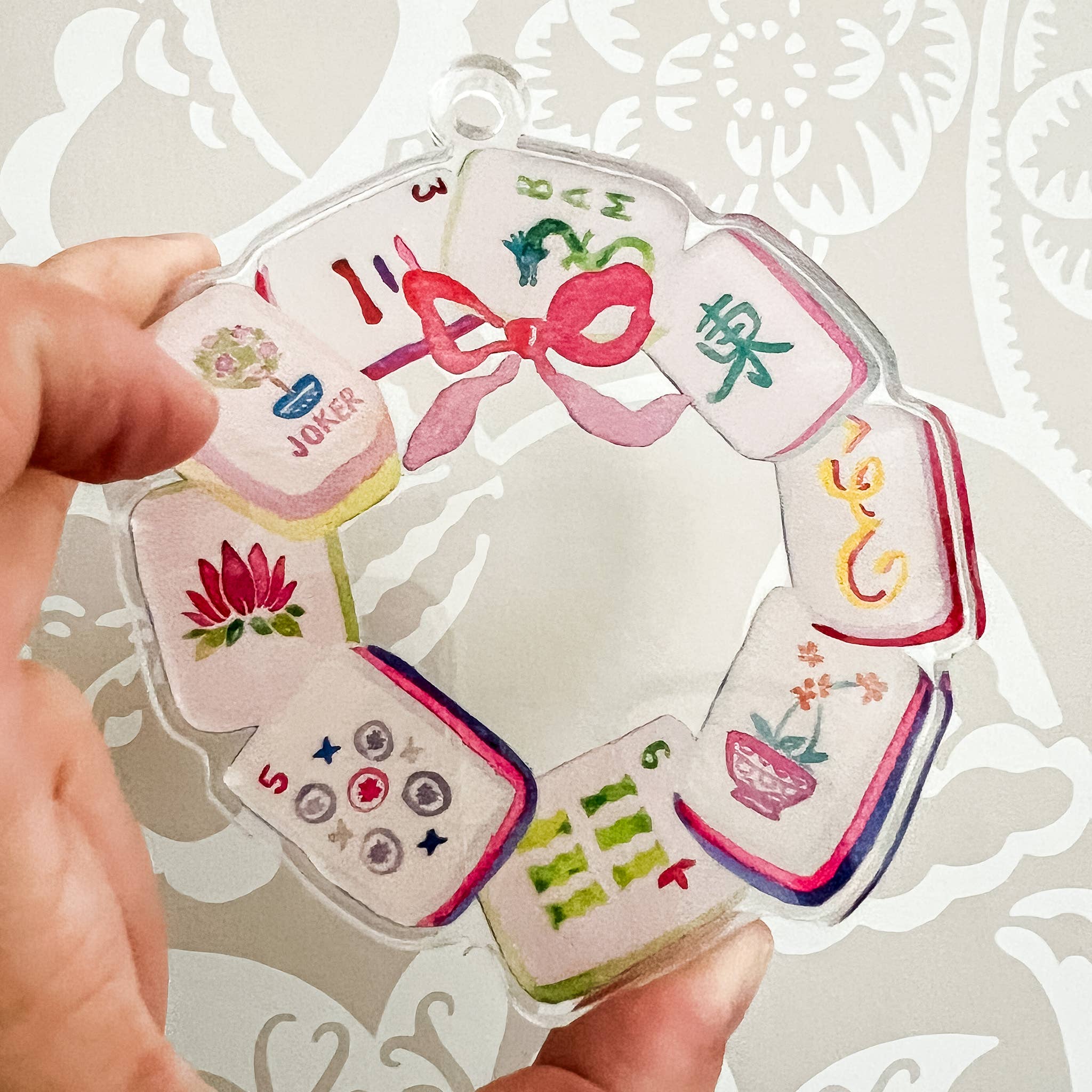 MALWEST design - Wholesale Ornament - Mahjong Tile Wreath Watercolor Acrylic Ornament0