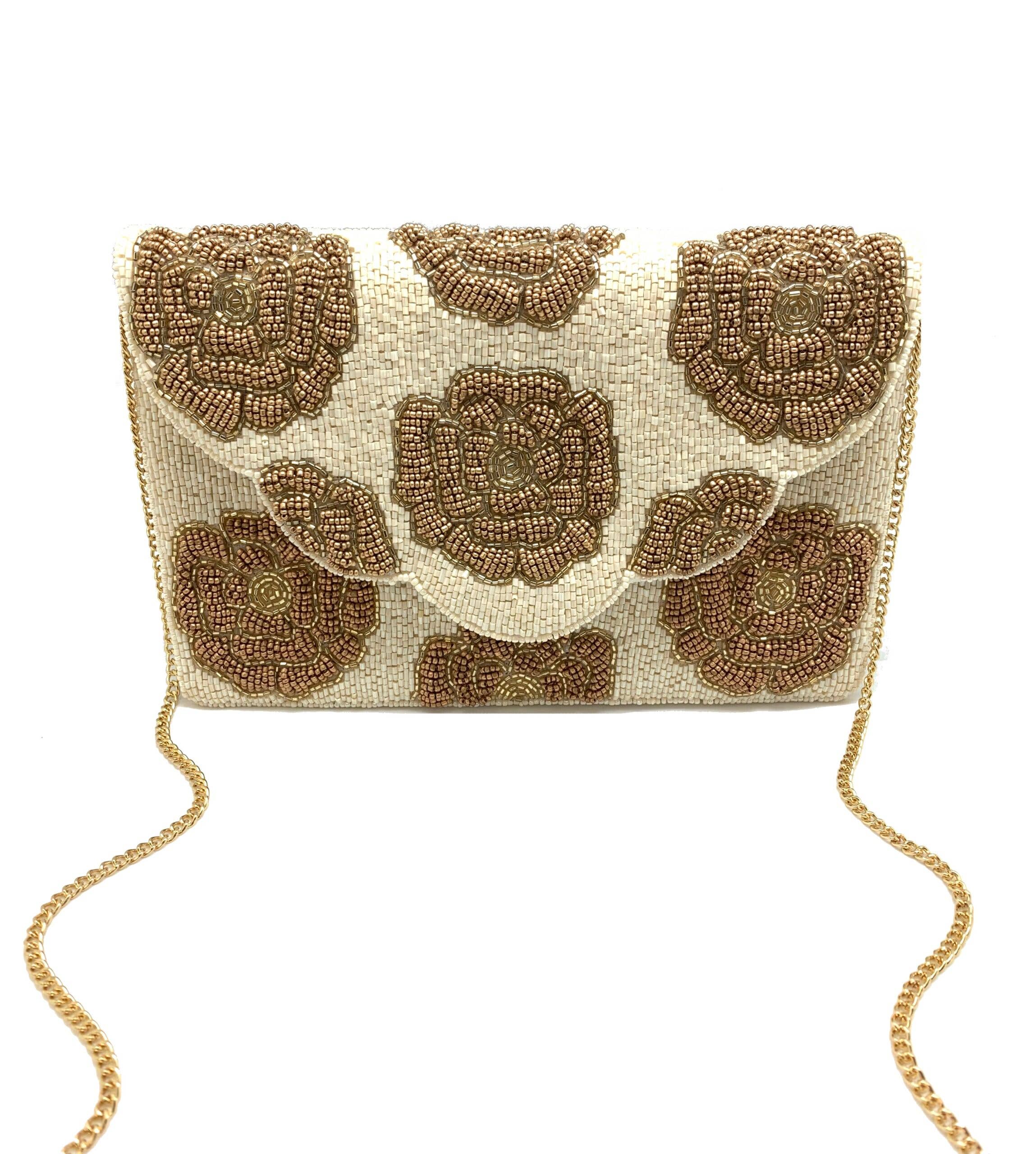 Ole - Vente Pochette – femme - Pochette à perles fait main avec motif floral vert LAC-SS-1912