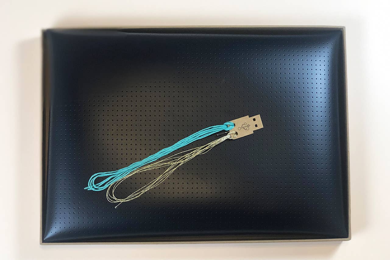 Chasing Threads - Wholesale DIY Craft Kit - DIY Cross Stitch Laptop Sleeve Kit - Navy with teal thread9
