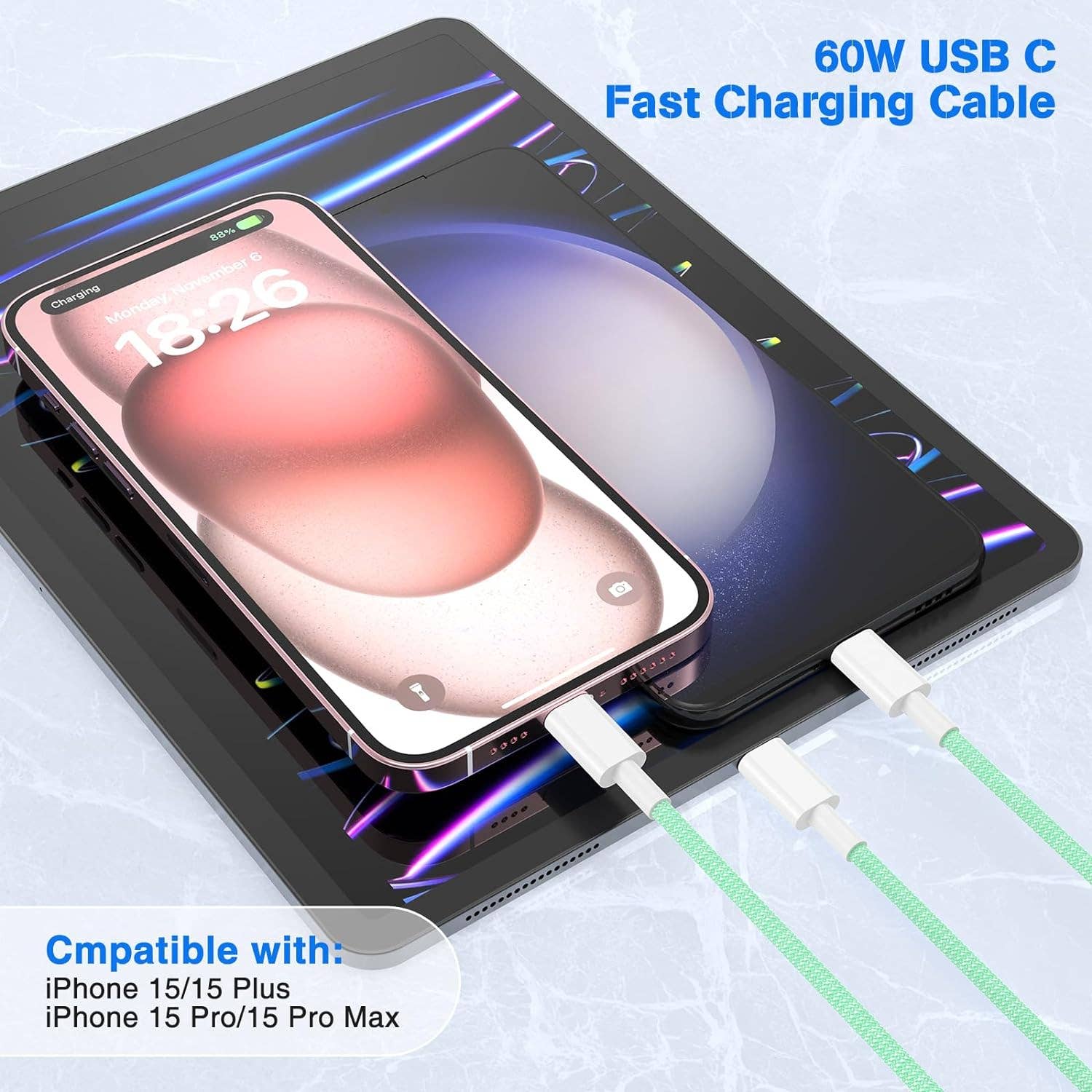 DGN Gadgets - Vente Câble de charge - Câble tressé USB-C à USB-C de charge rapide de 1,8 mètre5