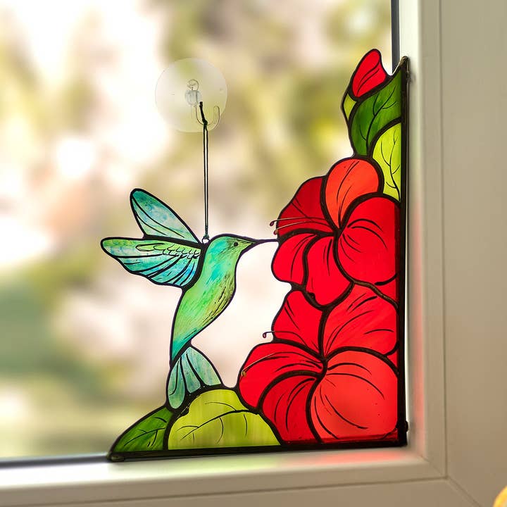 Hummingbird Stained Glass Window Corner for wholesale by Avalglass