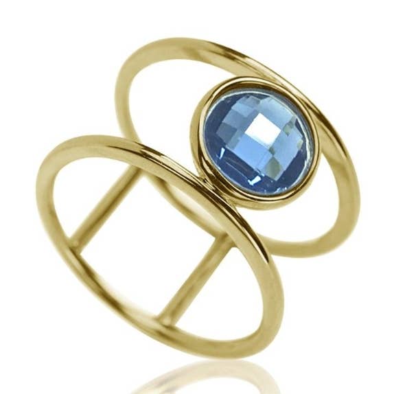 Bague Mineral - 14 - Argent plaqué or - Bleu verre pour la vente par Buganto