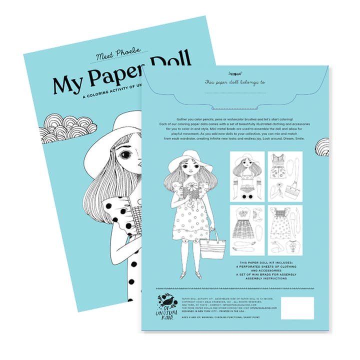 Of Unusual Kind - Wholesale DIY Craft Kit - Kids - PHOEBE COLORING PAPER DOLL KIT
