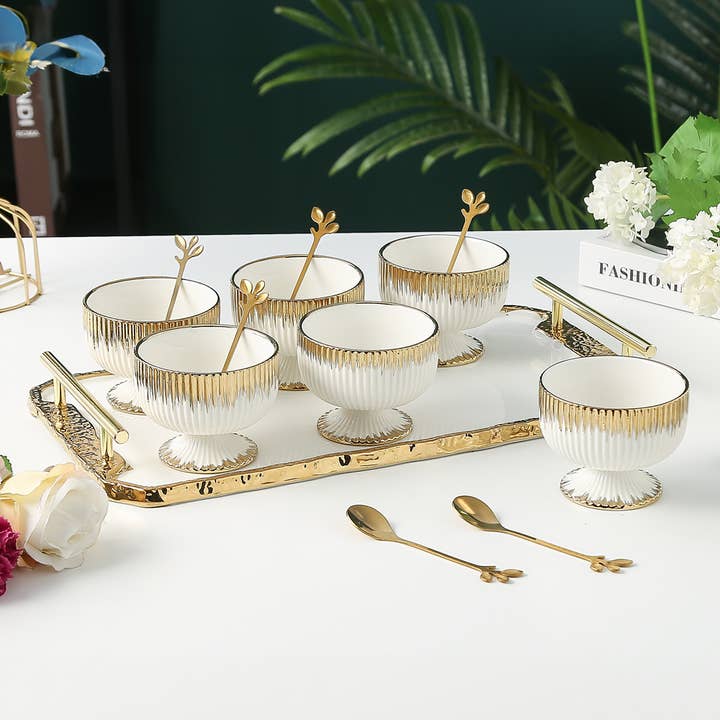 Boker-Tov Shalom - Wholesale Serving Tray - Porcelain Dessert Mugs with Coordinating Tray